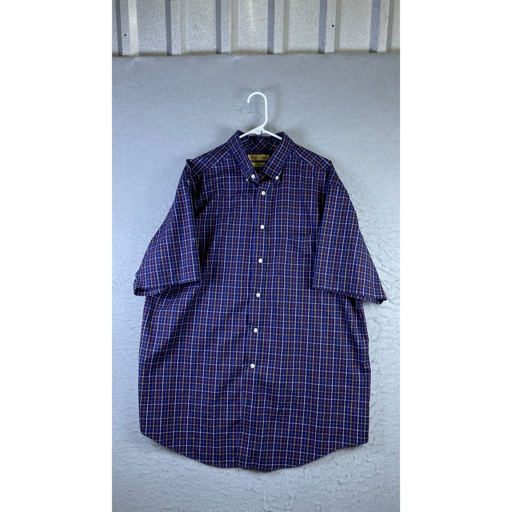 Roundtree & Yorke Shirt Mens XLT Blue Excellent Short Sleeve Non-Iron Plaid